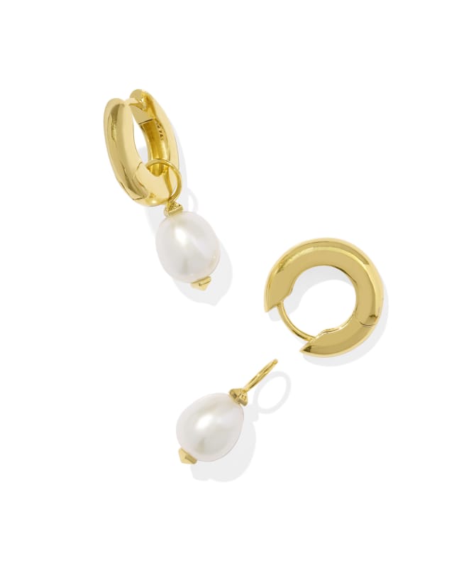 Jessica 18k Gold Vermeil Pearl Huggie Earrings in Freshwater Cultured Pearl image number 2.0